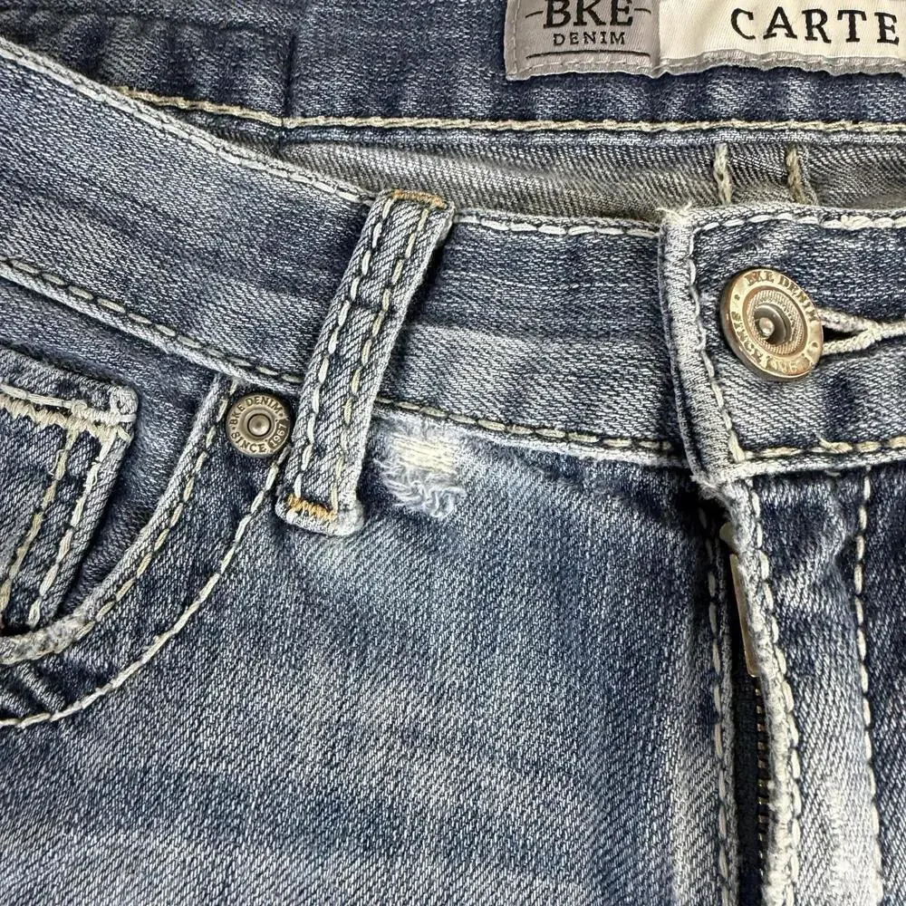 BKE Carter Jeans Mens 31R Blue Med Wash Distressed Straight Leg Modern Fit Denim